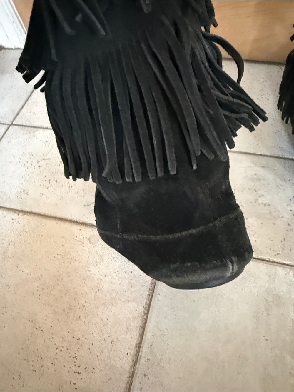 Minnetonka Black Suede Fringe Women's Boots Size 10 - Picture 5 of 12